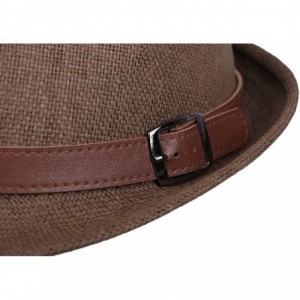 Visors Beach Straw Fedora Hat w/Solid Hat Band for Men & Women - Dk Brown Hat Brown Belt - CB17X6MCAKH $31.05
