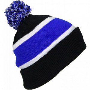 Skullies & Beanies Quality Cuffed Cap with Large Pom Pom (One Size)(Fits Large Heads) - Black/Blue - CH11P8SFDVH $11.73