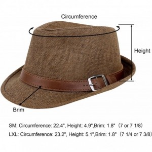 Visors Beach Straw Fedora Hat w/Solid Hat Band for Men & Women - Dk Brown Hat Brown Belt - CB17X6MCAKH $27.65