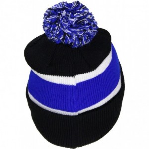 Skullies & Beanies Quality Cuffed Cap with Large Pom Pom (One Size)(Fits Large Heads) - Black/Blue - CH11P8SFDVH $23.46