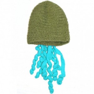 Skullies & Beanies Crochet Octopus Tentacle Beanie Hat Squid Cover Cap Knitted Beard Caps - Army Green With Sky Blue - CA189Q...