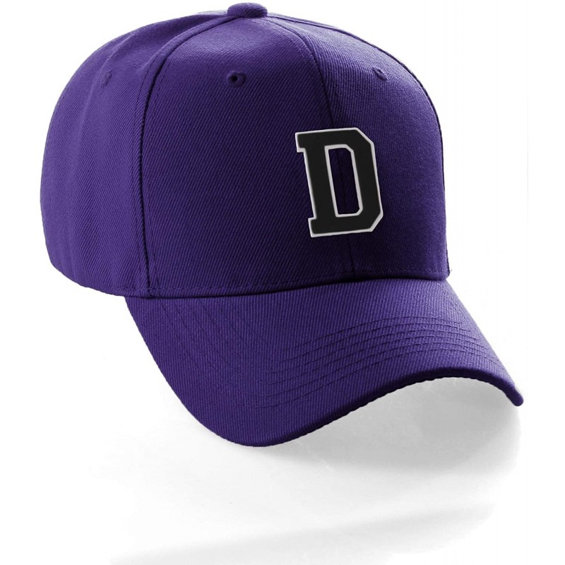 Baseball Caps Classic Baseball Hat Custom A to Z Initial Team Letter- Purple Cap White Black - Letter D - CB18NY86HR7 $22.87