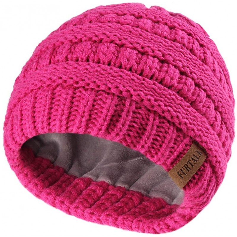 Skullies & Beanies Kids Girls Boys Winter Knit Beanie Hats Bobble Ski Cap Toddler Baby Hats 1-6 Years Old - 10-darkrose - C11...