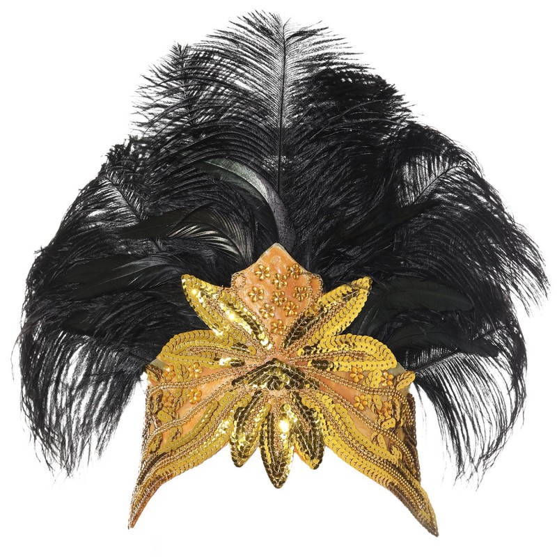 Headbands Feather Headband Carnival Headpiece - Gold crystal with black feather - CS189NYX0SI $49.09