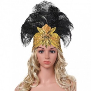 Headbands Feather Headband Carnival Headpiece - Gold crystal with black feather - CS189NYX0SI $49.09