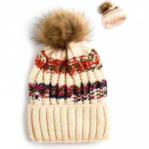 Skullies & Beanies Women Winter Soft Knitted Beanie Hat Fur Pom Beanie Fleece Lined Extra Thick - Beige - CJ189H4XQCO $27.27