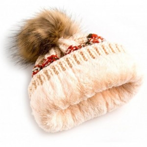 Skullies & Beanies Women Winter Soft Knitted Beanie Hat Fur Pom Beanie Fleece Lined Extra Thick - Beige - CJ189H4XQCO $26.64