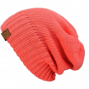 Skullies & Beanies Exclusive Two Way Cuff & Slouch Warm Knit Ribbed Beanie - Coral - CU125H8EWRX $21.94
