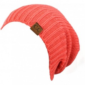 Skullies & Beanies Exclusive Two Way Cuff & Slouch Warm Knit Ribbed Beanie - Coral - CU125H8EWRX $10.58