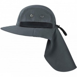 Sun Hats Outdoor Fishing Hat with Neck Flap Wide Brim Adjustable Safari Cap - Dark Grey - CL12DPLABWN $28.21