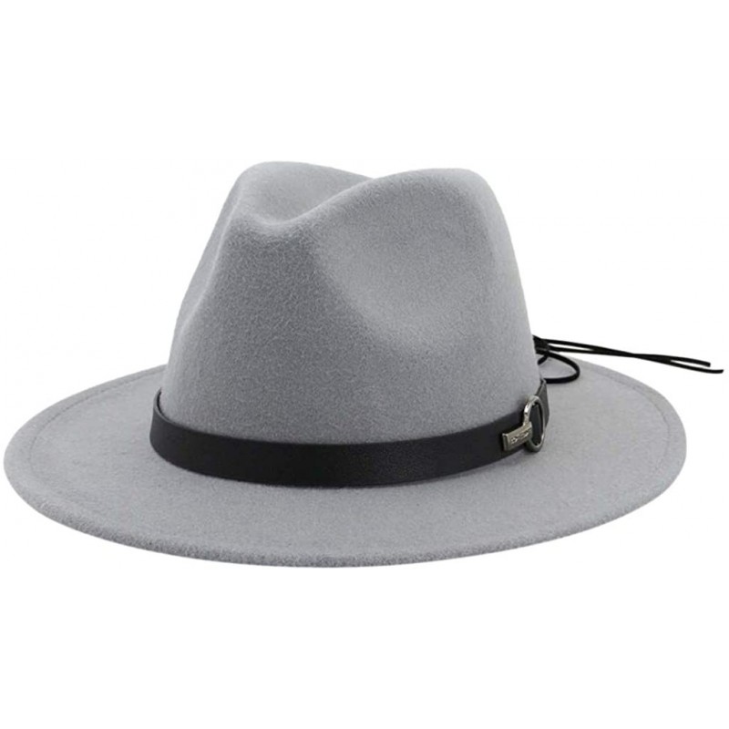 Fedoras Wide Brim Vintage Jazz Hat Women Men Belt Buckle Fedora Hat Autumn Winter Casual Elegant Straw Dress Hat - Gray C - C...