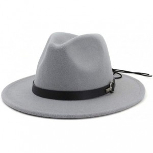 Fedoras Wide Brim Vintage Jazz Hat Women Men Belt Buckle Fedora Hat Autumn Winter Casual Elegant Straw Dress Hat - Gray C - C...
