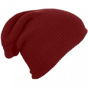 Skullies & Beanies Mens/Woman Knitted Woolly Winter Slouch Beanie Hat - Wine Red - CF12HP9CTXV $17.87