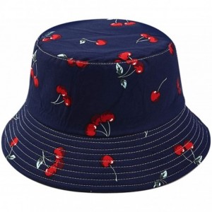 Bucket Hats Unisex Print Double-Side-Wear Reversible Bucket Hat - Cherry Blue - CG18WXOX3EG $25.74