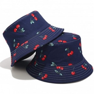 Bucket Hats Unisex Print Double-Side-Wear Reversible Bucket Hat - Cherry Blue - CG18WXOX3EG $28.11