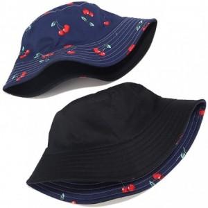 Bucket Hats Unisex Print Double-Side-Wear Reversible Bucket Hat - Cherry Blue - CG18WXOX3EG $16.94