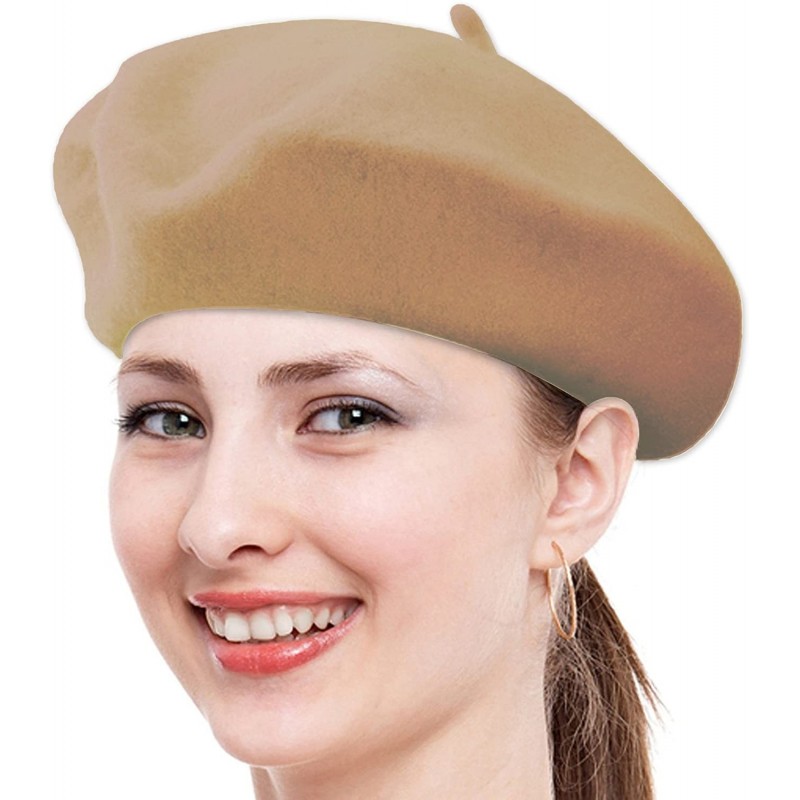 Berets Ladies Solid Colored French Wool Beret Women's Classic Beret Hat For Casual Use - 1 Piece (Tan) - CW11CS1GQVD $22.28