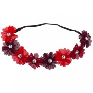 Headbands Burgundy Violet Crystal Stone Floral Elastic Headwrap Headband - Red- Light Red- Burgundy - CK12NFHDQUJ $19.38