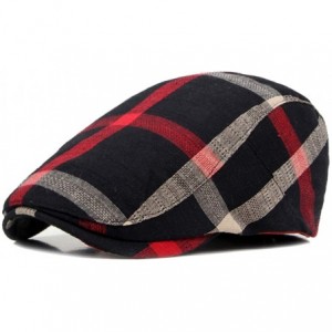 Newsboy Caps Mens Plaid Newsboy Beret Hat Retro Cabbie Cotton Flat Cap - Black - C518NG957C4 $25.04