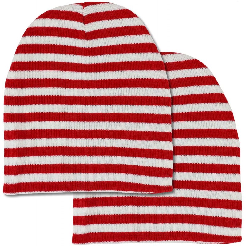 Skullies & Beanies Red White Stripe Short Skull Beanie - Red White 2 Pack - C418K34HLE5 $16.37