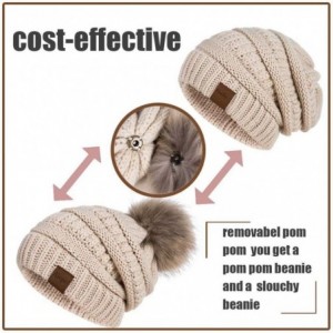 Skullies & Beanies Winter Beanie Hat for Women- Real Fur Pom Pom Slouchy Chunky Knit Warm Fleece Lined Thermal Soft Ski Cap -...