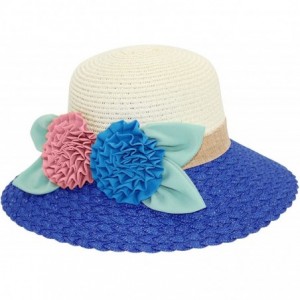 Sun Hats Women's Summer Sun Hat Bucket Hat - Double Flower - Blue - CI11LHKYTUB $47.24