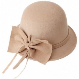 Bucket Hats Women's Bowknot Felt Cloche Bucket Hat Dress Winter Cap Fashion - Camel - CH1880XI9S3 $37.53
