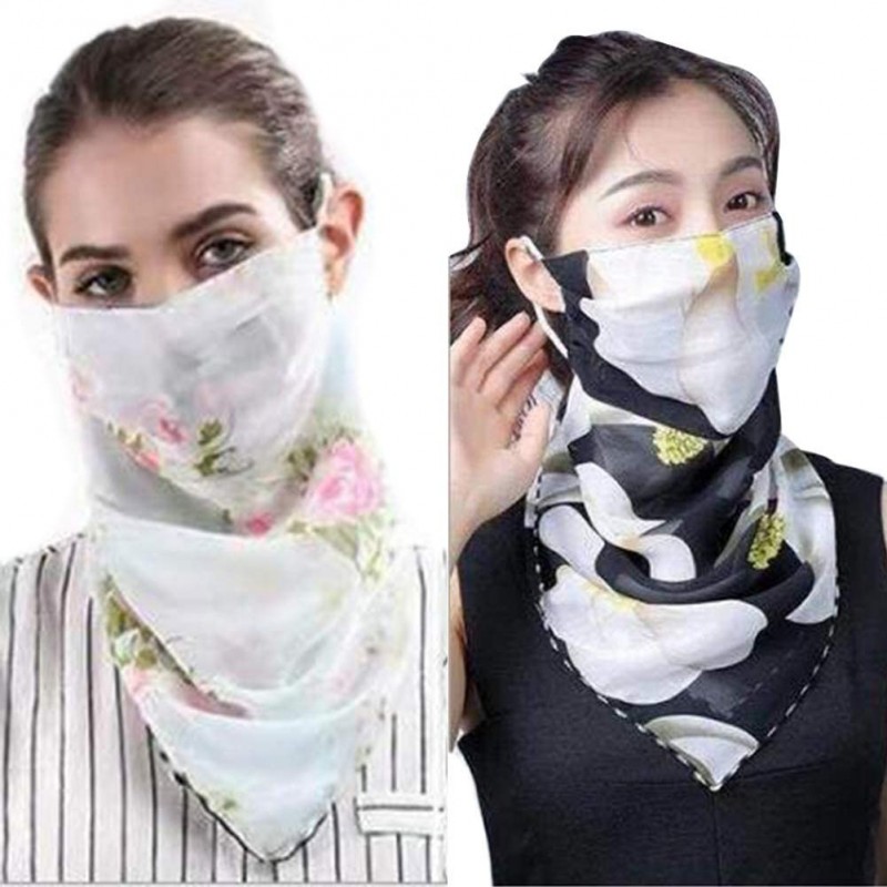 Balaclavas 2pcs Women Floral Face Mask Dustproof Ice Silk Neck Gaiter Protector Ear Loops Collar Bandana Scarf Balaclava - C4...