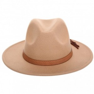 Fedoras Adult Women Men Wool Blend Fedora Hat Trilby Caps Panama Hat with Tassels Belt - Camel - CG189Y82YMH $19.99