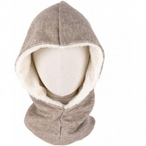 Skullies & Beanies Outdoor Warmer Fleece Hooded Scarf Hat Double Layers Warm Hoodie Hat - Light Khaki - CN18KI5RDH5 $19.30
