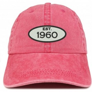 Baseball Caps Established 1960 Embroidered 60th Birthday Gift Pigment Dyed Washed Cotton Cap - Red - CI180N0E08K $16.65