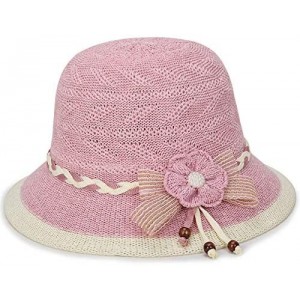 Sun Hats Women Lady Summer Breathable Sun Braided Trim Straw Bowler Cap Cloche Hat - Camellia - Pink - CA18TTKIUA2 $19.30