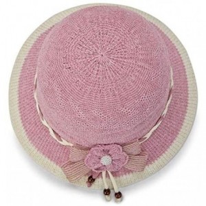 Sun Hats Women Lady Summer Breathable Sun Braided Trim Straw Bowler Cap Cloche Hat - Camellia - Pink - CA18TTKIUA2 $22.31