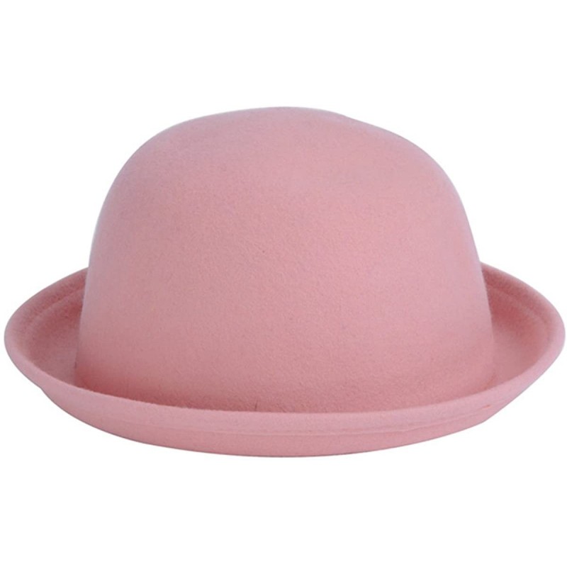 Fedoras Women's Roll-up Brim Bowler Hat Wool Felt Fedora Hat Panama Jazz Hat - Pink - CJ182DM9N50 $28.40