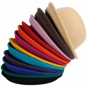 Fedoras Women's Roll-up Brim Bowler Hat Wool Felt Fedora Hat Panama Jazz Hat - Pink - CJ182DM9N50 $13.00