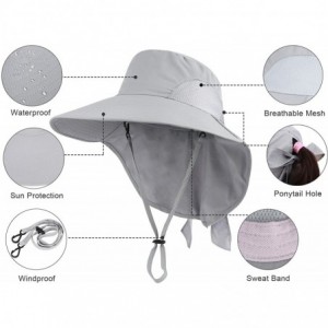 Sun Hats Men/Womens Foldable Flap Cover UPF 50+ UV Protective Wide Brim Bucket Sun Hat - Light Grey - CZ180OWAQAM $34.35