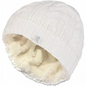 Skullies & Beanies Women's Thermal Fleece Cable Knit Winter Hat 3.4 Tog - One Size - Winter White - CT1275Q01D9 $38.60