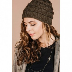 Skullies & Beanies Beanie Hats Women Pom Pom Slouchy Knit Skull Cap Winter Warm Hair Accessories - Dark Khaki Green - CT18AI4...