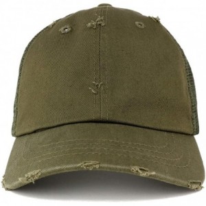 Baseball Caps Vintage Distressed Mesh Adjustable Trucker Cap - Olive - CA12OCZOICE $27.25