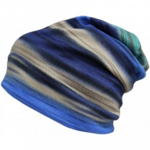 Skullies & Beanies Womens Winter Fleece Rainbow Stripes Slouchy Baggy Beanie Hat Cap Hood Hairband - Blue - CA12EQ4PQ01 $17.91