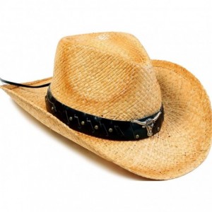 Cowboy Hats Men & Women's Woven Straw Cowboy Hat w/Hat Band - Bull_beige/ Brown Band - CB180O5MMEC $37.66