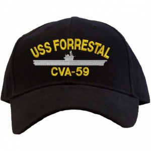 Baseball Caps USS Forrestal CVA-59 Embroidered Baseball Cap - Black - CP11FQRZGSZ $38.65