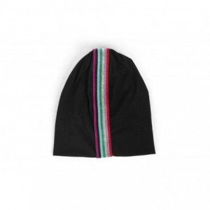 Skullies & Beanies Women's Rainbow Striped Slouchy Beanie Hat - Black - CU18X7IDLI0 $42.35