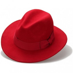Fedoras Women's 100% Wool Felt Hat Jazz Hat Cowboy Hat with Big Bowknot - Red - CE11UCFT9HZ $59.93