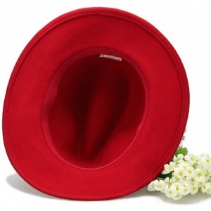 Fedoras Women's 100% Wool Felt Hat Jazz Hat Cowboy Hat with Big Bowknot - Red - CE11UCFT9HZ $64.60