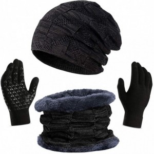 Skullies & Beanies 3Pcs Winter Beanie Hat- Warmer Scarf-Touchscreen Gloves Set for Men Women - Black-3 - CQ18KHU95AC $28.89
