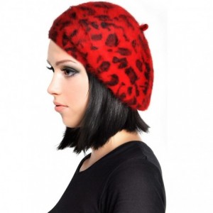 Berets Womens Warm French Beret Hat Leopard Print Beret Cap - Red - C918677XMM8 $32.12