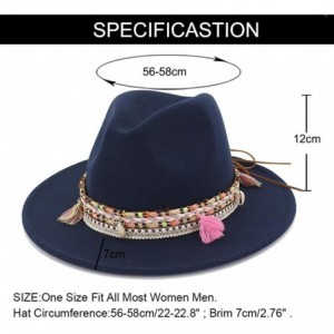 Fedoras Women's Felt Fedora Hat Wide Brim Panama Hats with Tassel - Blue - CM18TRN3Q9K $11.57