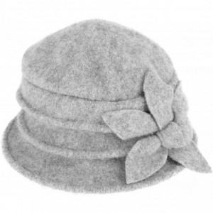 Bucket Hats Womens Girls Warm Wool Cloche Round Hat Wrinkled Floral Fedora Bucket Vintage Hat for Ladies - Light Gray - CZ18K...