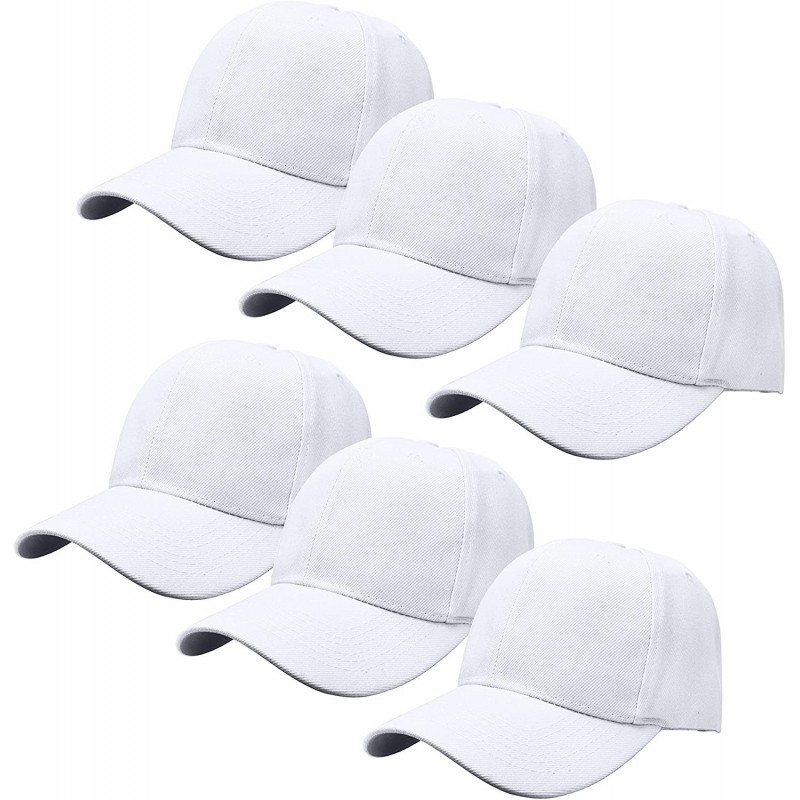 Baseball Caps Plain Blank Baseball Caps Adjustable Back Strap Wholesale Lot 6 Pack - White - CJ180Z9KSTR $32.03